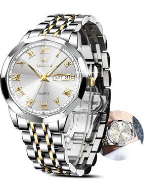 Men's Silver White Face Stainless Steel Luminous Quartz Waterproof Classic Watch